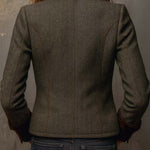 Vintage Herringbone Tweed Blazer With Velvet Trim