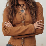 Vintage Washed Camel Shirt With Contrasting Trim