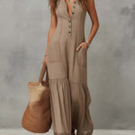 Classic Khaki Pure-Cotton Sleeveless Maxi Dress