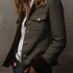 Vintage Herringbone Tweed Blazer With Velvet Trim
