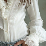 Romantic Ruffled Lace Blouse – Ivory White