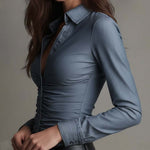 Tencel denim Fitted Shirt With Ruched Waist