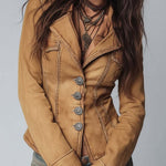 Slim-fit Vintage-style Washed Khaki Denim Jacket