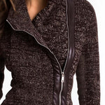 Brown Asymmetrical Zip Ribbed Knit Jacket