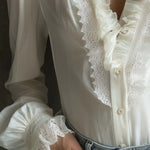 Romantic Ruffled Lace Blouse – Ivory White