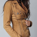 Slim-fit Vintage-style Washed Khaki Denim Jacket