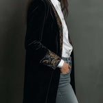 Black Velvet Blazer With Baroque Printed Lapel – Timeless Vintage Luxury