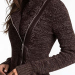 Brown Asymmetrical Zip Ribbed Knit Jacket