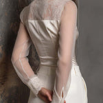 Elegant Lace-Panel Satin Blouse With Sheer Sleeves