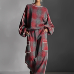 Women's Red And Gray Plaid Brushed Distressed Street Style Color-Blocked Piping Pantsuit Set