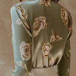 Elegant Lapel Rose Pattern Side Button Down Satin Shirt