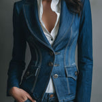 Classic Fitted Denim Jean Jacket With Pockets
