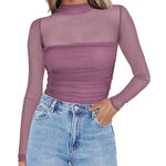 Zeagoo Women's Sexy Mock Turtle Neck Long Sleeve Sheer Tops