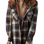 Zeagoo Womens Plaid Shacket Jacket Long Sleeve Fleece Hooded Jackets