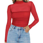 Zeagoo Women's Sexy Mock Turtle Neck Long Sleeve Sheer Tops