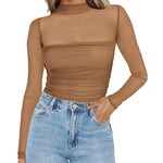 Zeagoo Women's Sexy Mock Turtle Neck Long Sleeve Sheer Tops