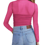 Zeagoo Women's Sexy Mock Turtle Neck Long Sleeve Sheer Tops
