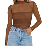 Zeagoo Women's Sexy Mock Turtle Neck Long Sleeve Sheer Tops
