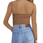 Zeagoo Women's Sexy Mock Turtle Neck Long Sleeve Sheer Tops