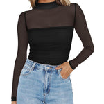 Zeagoo Women's Sexy Mock Turtle Neck Long Sleeve Sheer Tops