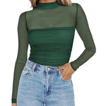 Zeagoo Women's Sexy Mock Turtle Neck Long Sleeve Sheer Tops