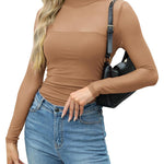 Zeagoo Women's Sexy Mock Turtle Neck Long Sleeve Sheer Tops