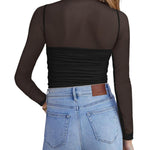 Zeagoo Women's Sexy Mock Turtle Neck Long Sleeve Sheer Tops