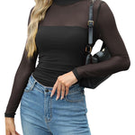 Zeagoo Women's Sexy Mock Turtle Neck Long Sleeve Sheer Tops