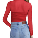 Zeagoo Women's Sexy Mock Turtle Neck Long Sleeve Sheer Tops