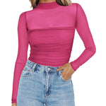 Zeagoo Women's Sexy Mock Turtle Neck Long Sleeve Sheer Tops