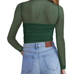 Zeagoo Women's Sexy Mock Turtle Neck Long Sleeve Sheer Tops