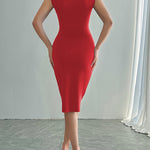 A-Line Bodycon Solid Color V-Neck Midi Dresses