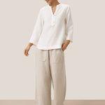 100% Linen Pocket Wide Leg Pants THALIA
