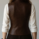 Retro Waist-cinched Button Down Leather Waistcoat