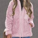 Zip-up Pocket Lapel Double-Sided Plush Fuzzy Coat
