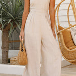 Sexy Sling Waist Pocket Straight Sleeveless Jumpsuit