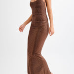 Midnight Fantasy Sequin Mesh Shoulder Strap Open Back Stretch Maxi Dress