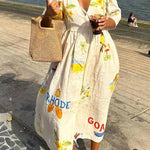 Printed Linen Midi Dress