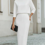 Boat Neck Top And Midi Skirt Set