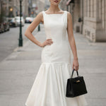 Square-Neck Fitted Midi Dress With Flared Hem