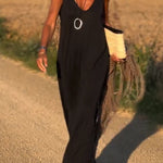 Solid Color V-neck Sleeveless Casual Loose Maxi Dress