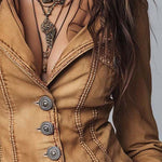 Slim-fit Vintage-style Washed Khaki Denim Jacket