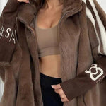 Hooded faux fur patchwork knit cardigan