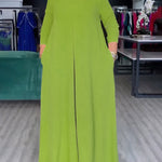 Loose Wide Leg Pockets Solid Color Round-Neck Jumpsuits