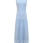 Sleeveless Gauze Pleated Solid Color Split-Joint Boat Neck Evening Dresses Maxi Dresses