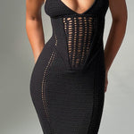 Sexy hollow lace-up large backless knitted dress
