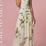Margovil Boat Neck Sleeveless Floral Print A-line Maxi Dress
