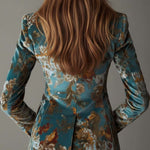 Vintage Teal Floral Velvet Tailored Blazer