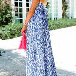 Strapless Back Bow Printed Swing Maxi Dress