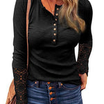 Margovil Suzanne Lace Splice Long Sleeve Blouses